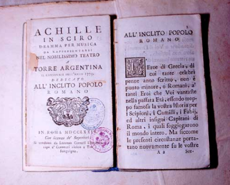 Achille in Sciro, Roma 1774, Teatro Argentina